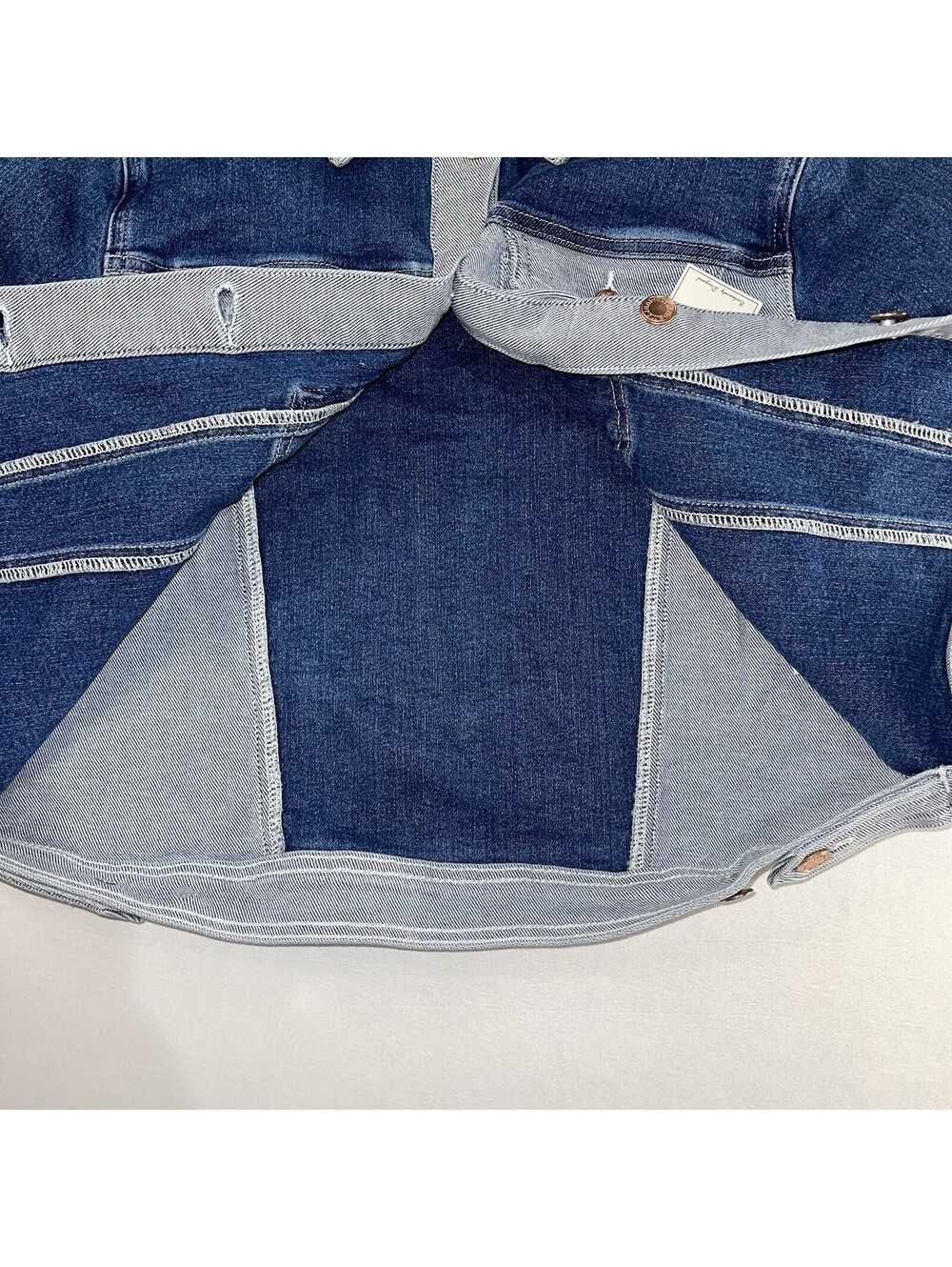 Judy Blue Denim Jacket Womens Medium Blue Denim Color Block Boxy Western Cowgirl - Picture 10 of 11